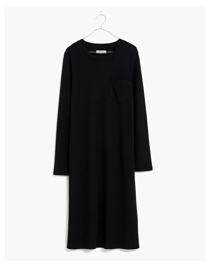 Women Long Sleeve Pocket Tee Dress True Black Madewell Dresses Women Long Sleeve Pocket Tee Dress True Black Madewell Dresses