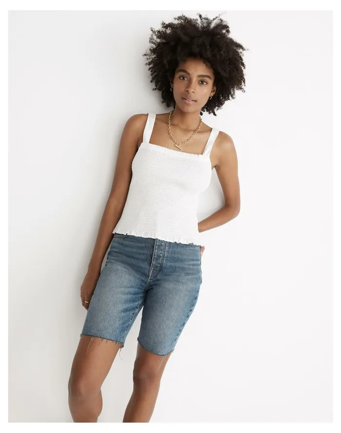 Women Lucie Smocked Tank Top Eyelet White Madewell Tops and Shirts