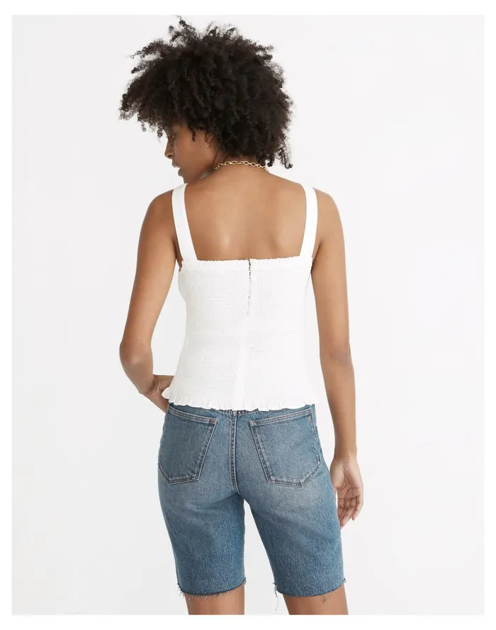 Women Lucie Smocked Tank Top Eyelet White Madewell Tops and Shirts Women Lucie Smocked Tank Top Eyelet White Madewell Tops and Shirts