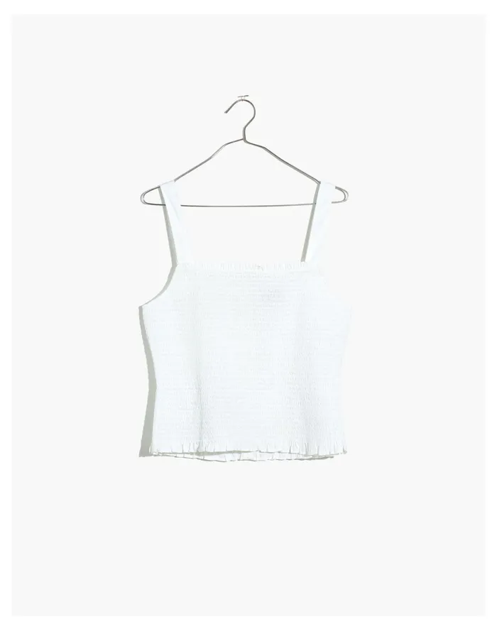 Women Lucie Smocked Tank Top Eyelet White Madewell Tops and Shirts Women Lucie Smocked Tank Top Eyelet White Madewell Tops and Shirts