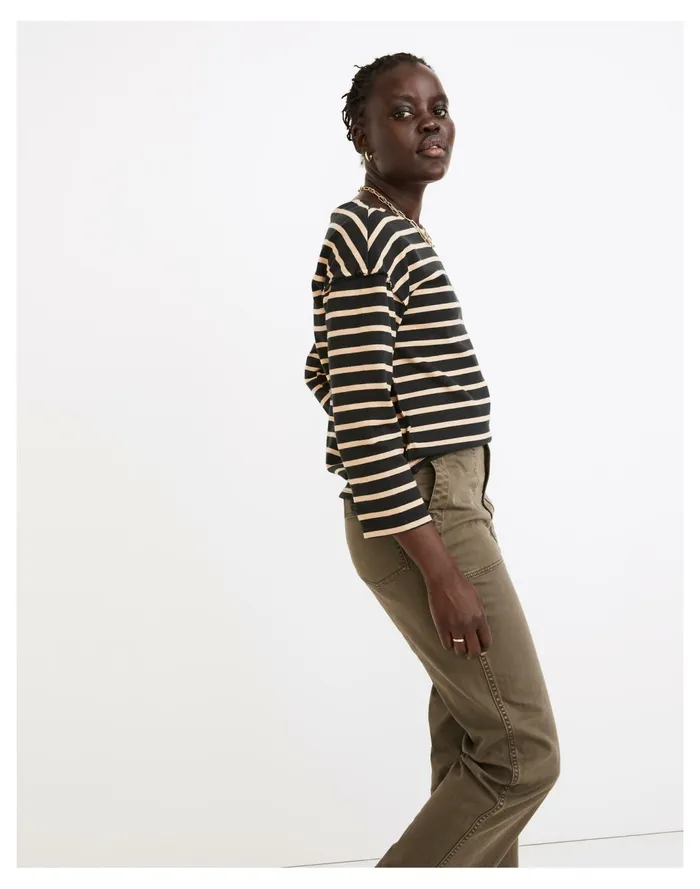 Women Luxe Long Sleeve Tee In Casler Stripe True Black Madewell Tops and Shirts Women Luxe Long Sleeve Tee In Casler Stripe True Black Madewell Tops and Shirts
