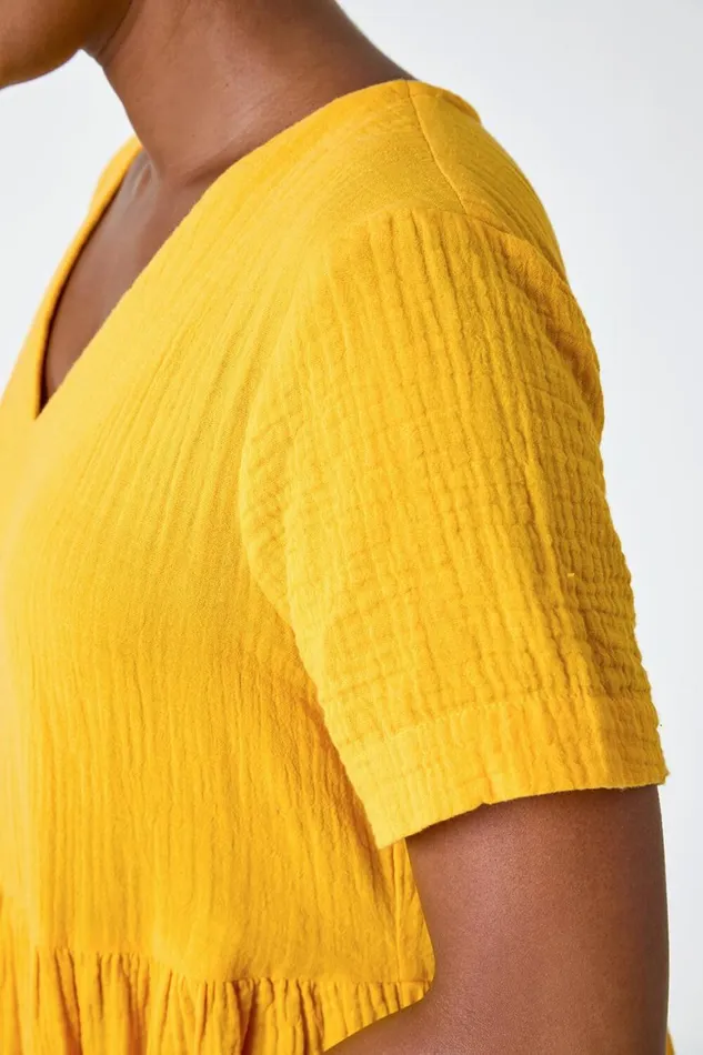Women Mango Cotton Textured Tiered Midi Dress Roman Dresses