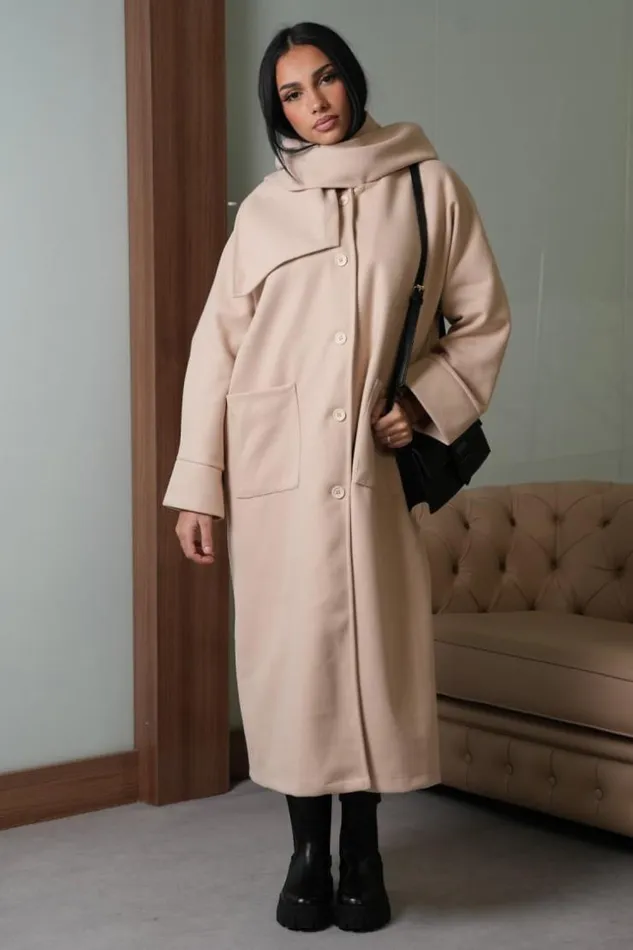 Women Manteau Beige Capuche Avec charpe Intgr Beige Brentiny Paris White Tops