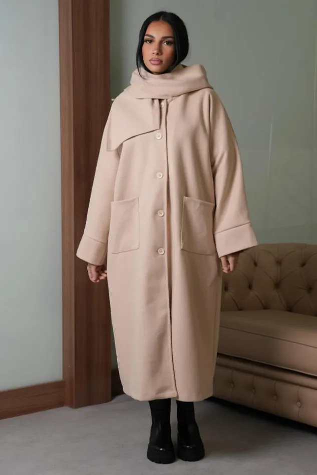 Women Manteau Beige Capuche Avec charpe Intgr Beige Brentiny Paris White Tops Women Manteau Beige Capuche Avec charpe Intgr Beige Brentiny Paris White Tops