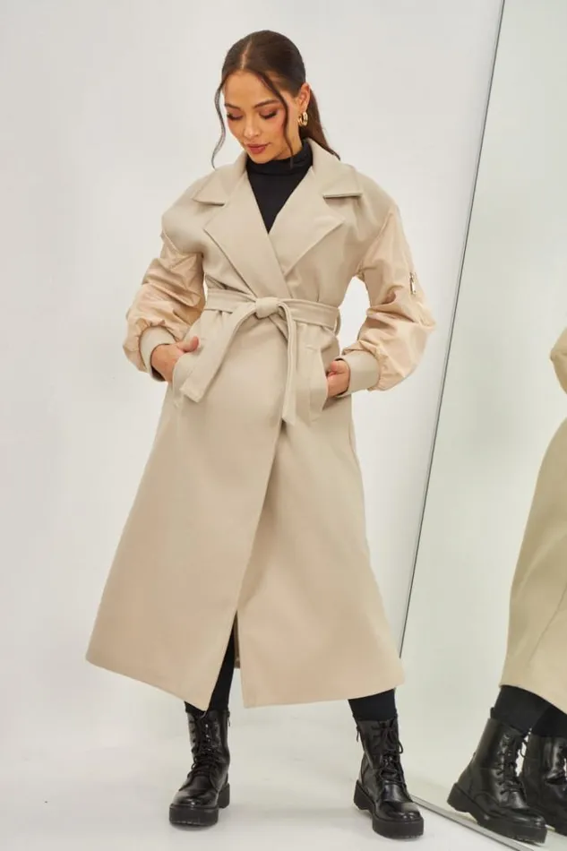 Women Manteau Duveteux Style Trench BiMatire Beige Beige Brentiny Paris Coats
