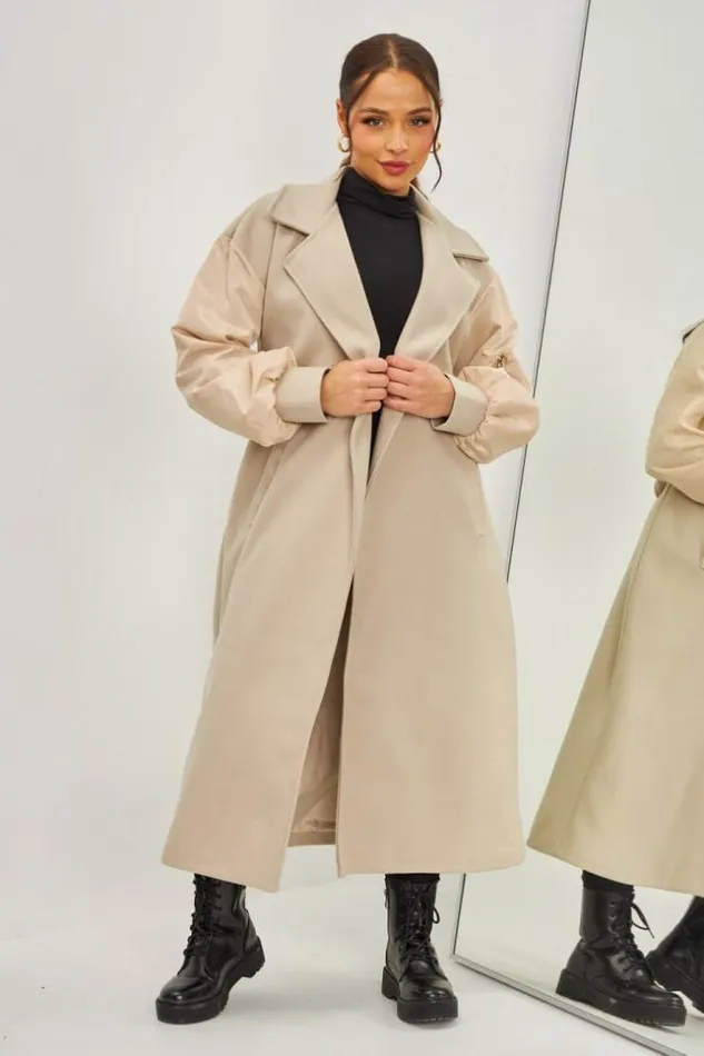 Women Manteau Duveteux Style Trench BiMatire Beige Beige Brentiny Paris Coats Women Manteau Duveteux Style Trench BiMatire Beige Beige Brentiny Paris Coats