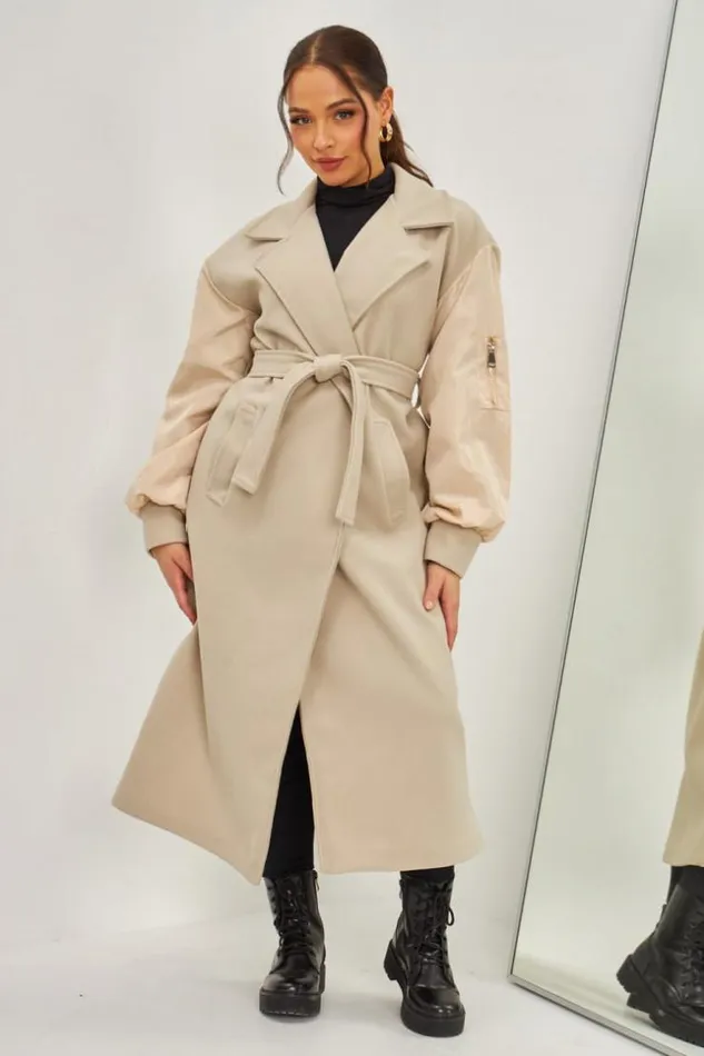 Women Manteau Duveteux Style Trench BiMatire Beige Beige Brentiny Paris Coats Women Manteau Duveteux Style Trench BiMatire Beige Beige Brentiny Paris Coats