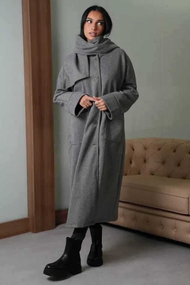 Women Manteau Gris Capuche Avec charpe Intgr Grey Brentiny Paris Jackets