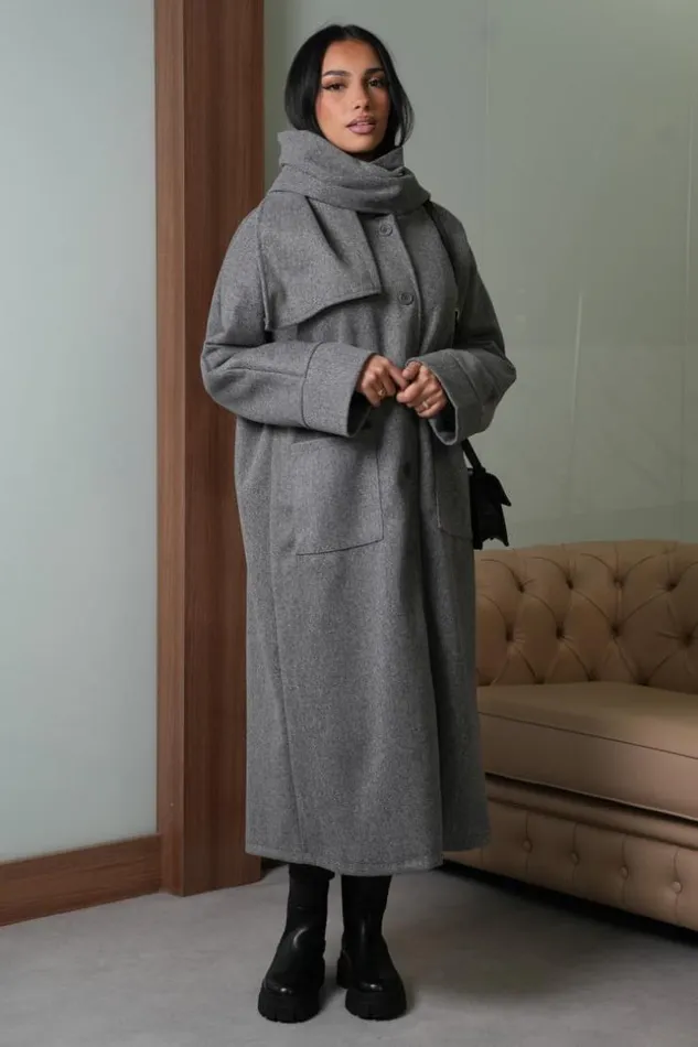 Women Manteau Gris Capuche Avec charpe Intgr Grey Brentiny Paris Jackets