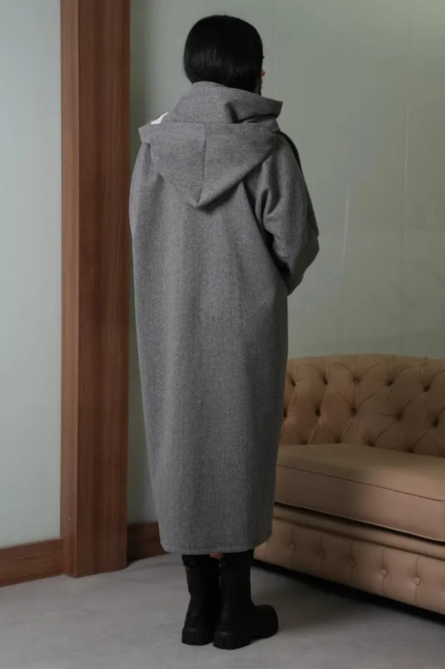 Women Manteau Gris Capuche Avec charpe Intgr Grey Brentiny Paris Jackets