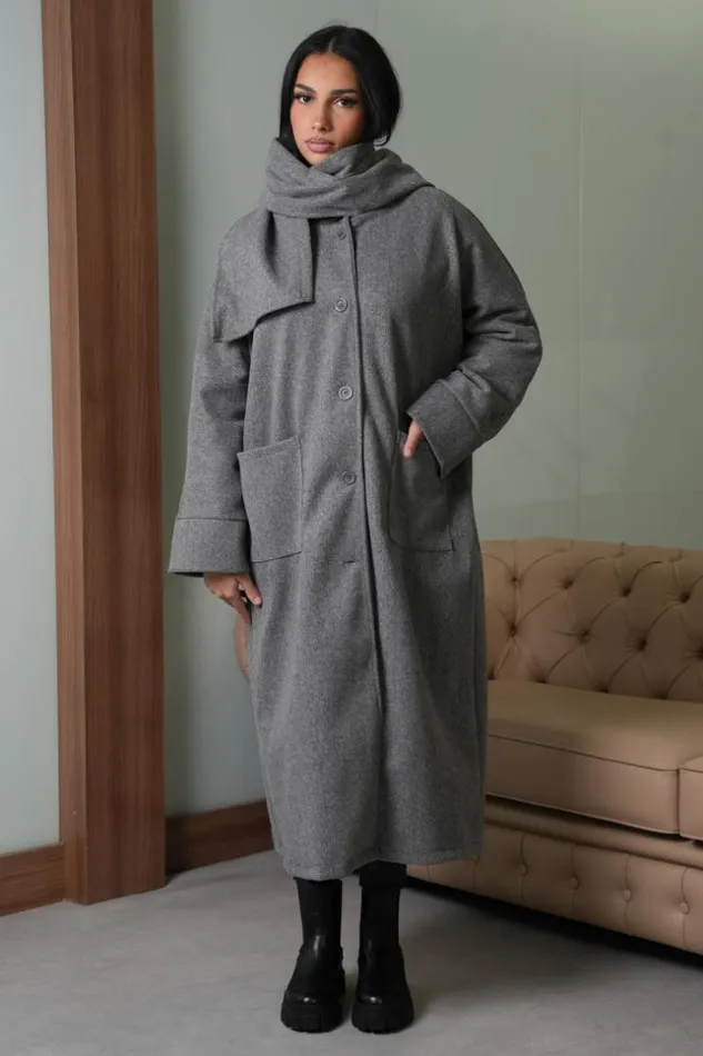 Women Manteau Gris Capuche Avec charpe Intgr Grey Brentiny Paris Jackets