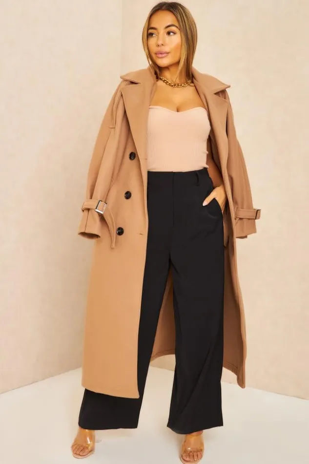 Women Manteau Long Duveteux Style Trench Beige Fonc Darkbeige Brentiny Paris Coats