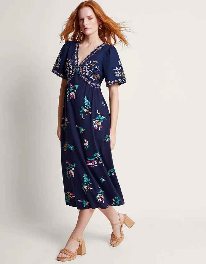 Women Maya Floral Embroidered Dress Blue Monsoon Dresses