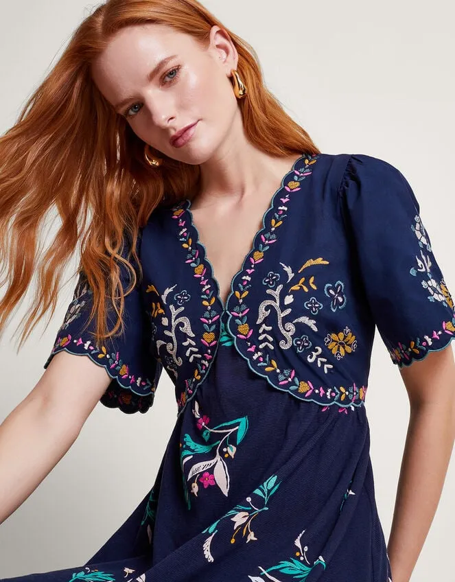 Women Maya Floral Embroidered Dress Blue Monsoon Dresses