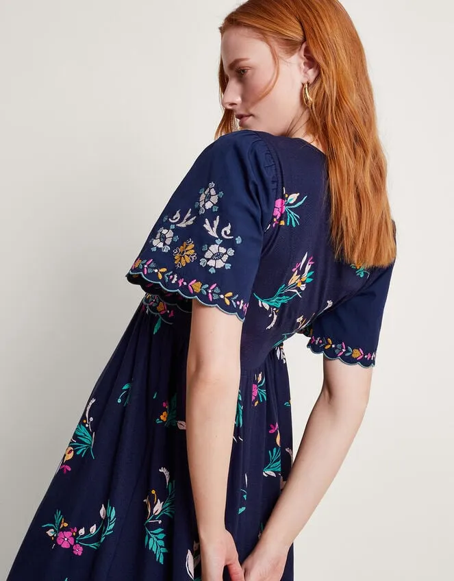 Women Maya Floral Embroidered Dress Blue Monsoon Dresses