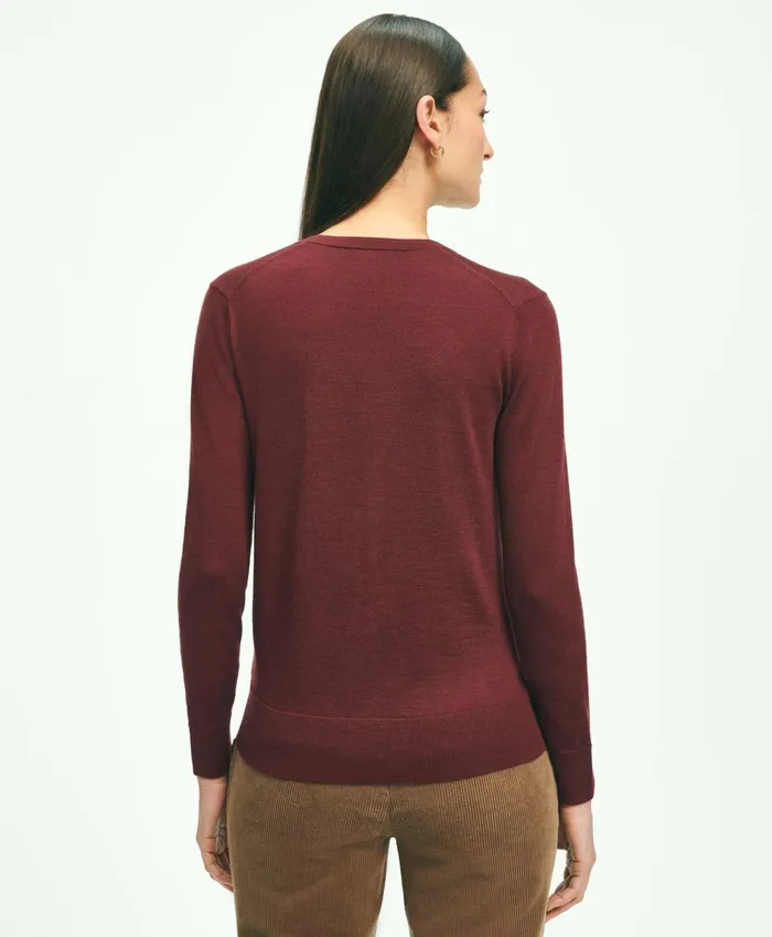 Women Merino Wool VNeck Sweater Burgundy Brooks Brothers Sweaters