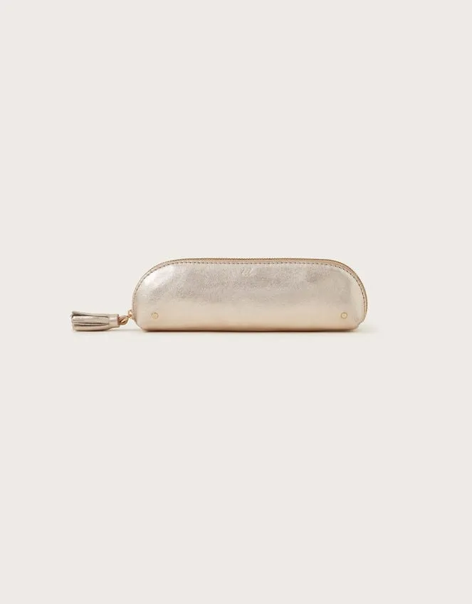 Women Metallic Leather Pencil Case Gold Monsoon Bags and Purses