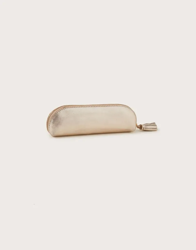 Women Metallic Leather Pencil Case Gold Monsoon Bags and Purses