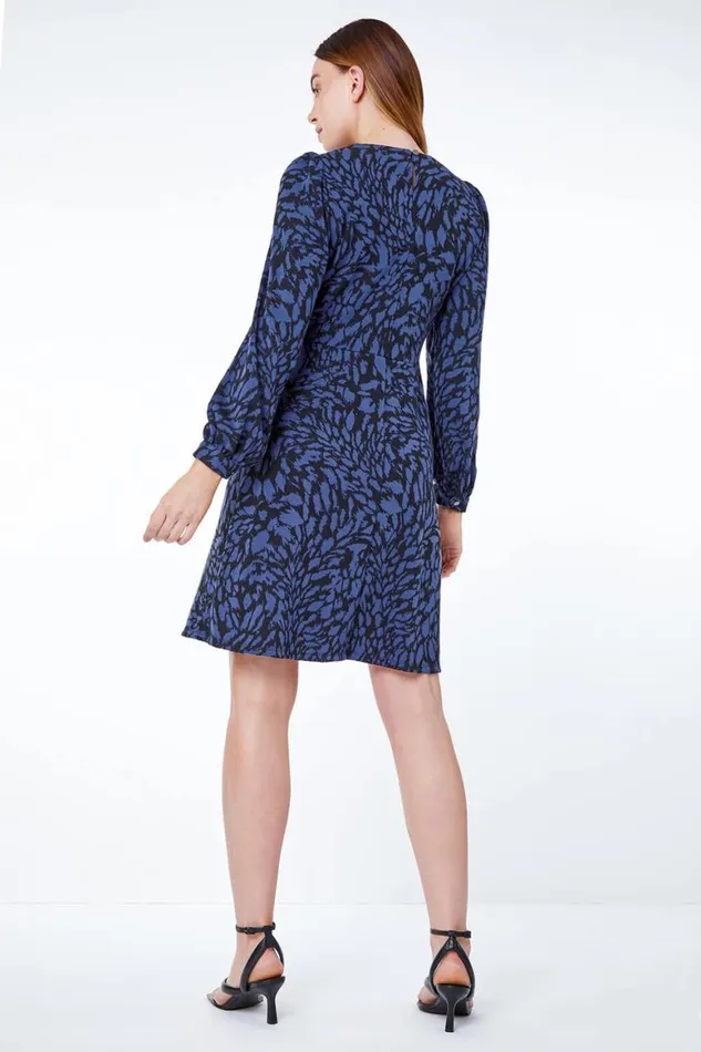 Women Midnight Blue Animal Print Jacquard Dress Roman Dresses