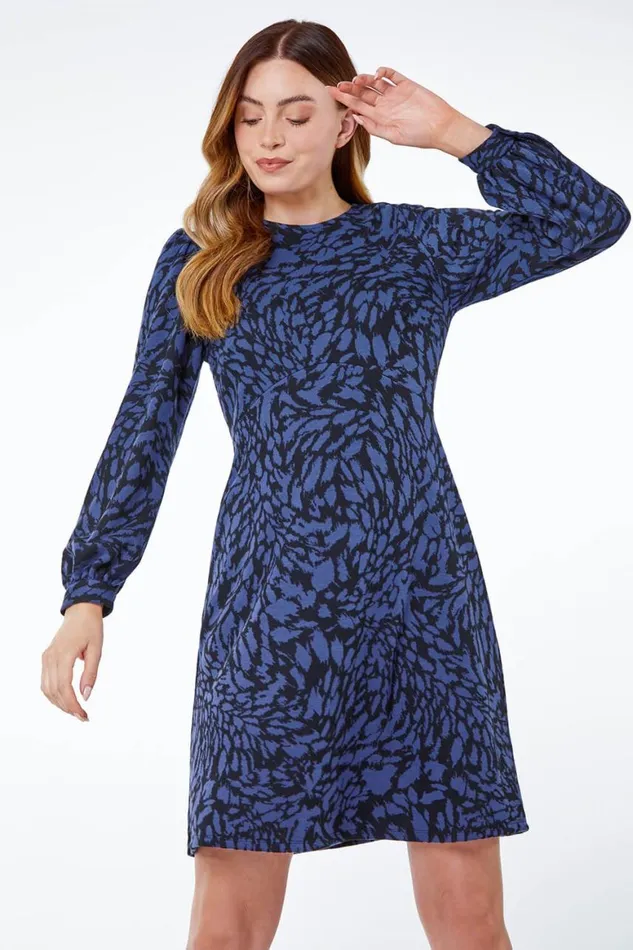 Women Midnight Blue Animal Print Jacquard Dress Roman Dresses