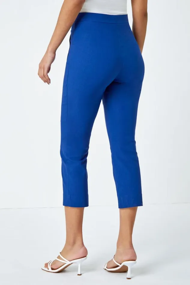 Women Midnight Blue Seam Detail Elastic Waist Cropped Trousers Roman Occasionwear