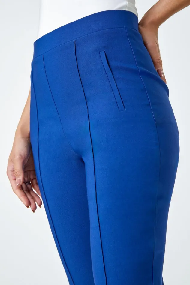 Women Midnight Blue Seam Detail Elastic Waist Cropped Trousers Roman Occasionwear