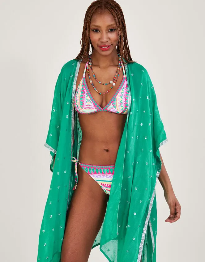 Women Mosaic Print Crochet Trim Bikini Bottoms With Recycled Polyester Pink Monsoon Beachwear and Swimwear
