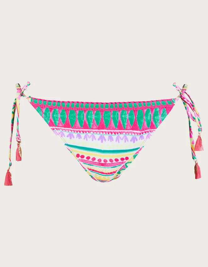 Women Mosaic Print Crochet Trim Bikini Bottoms With Recycled Polyester Pink Monsoon Beachwear and Swimwear