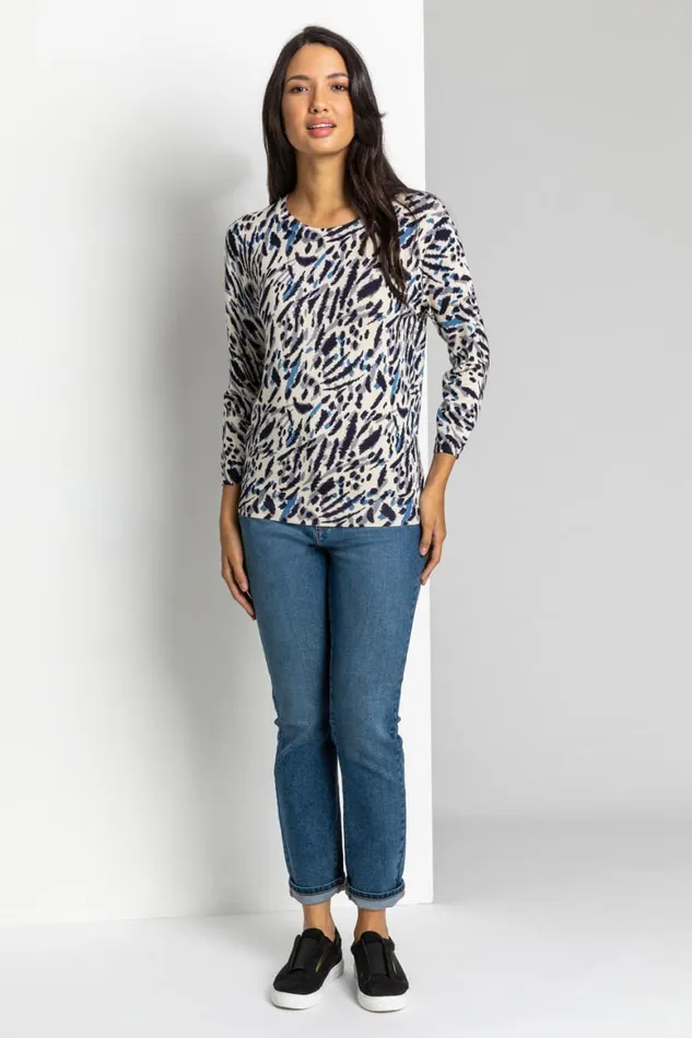 Women Multi Abstract Animal Print Jumper Roman Knitwear