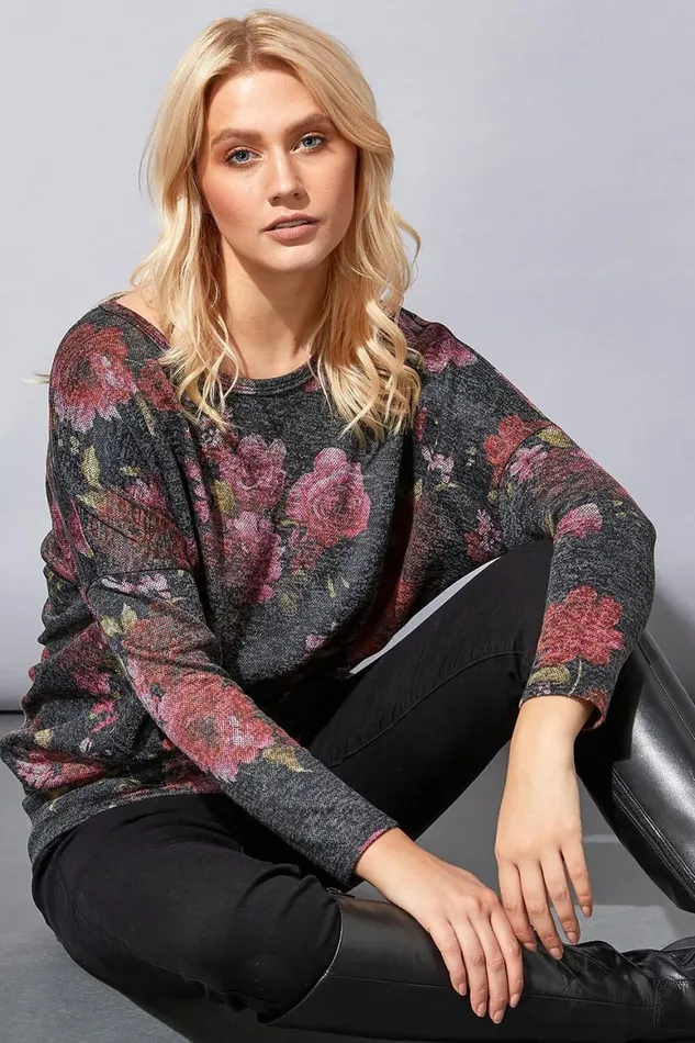 Women Multi Floral Print Long Sleeve Top Roman Tops