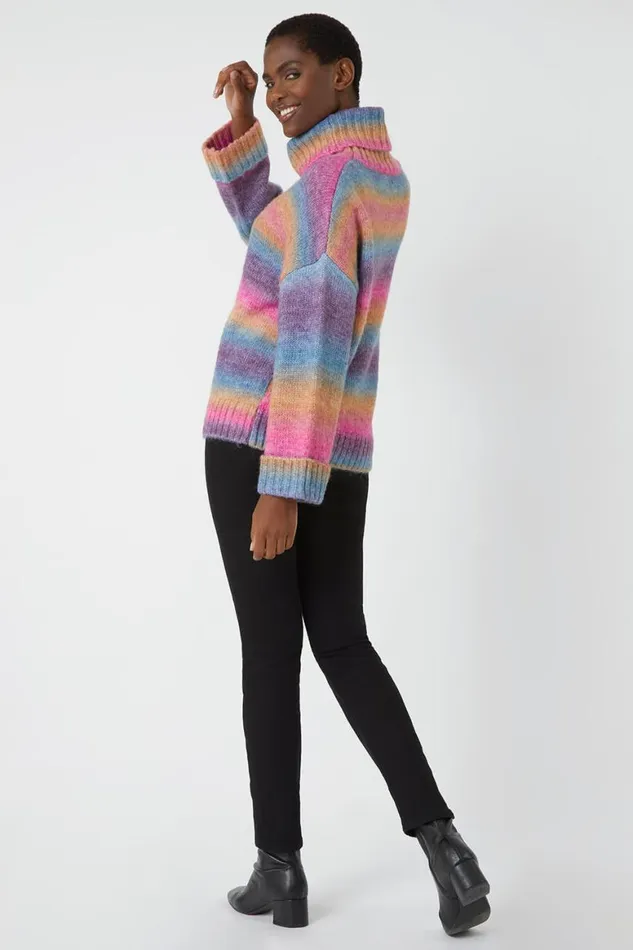 Women Multi Relaxed Roll Neck Ombre Jumper Roman Knitwear
