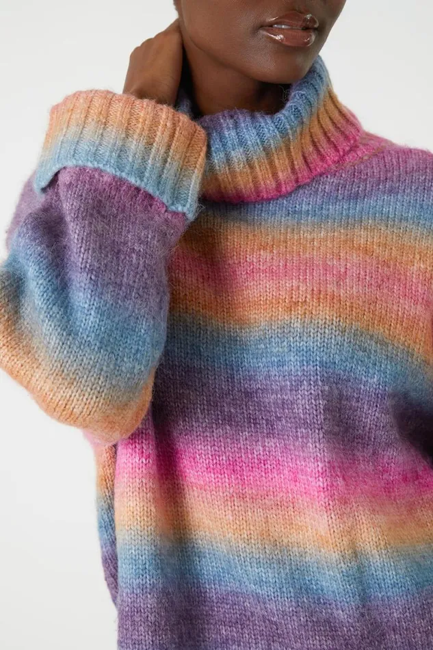 Women Multi Relaxed Roll Neck Ombre Jumper Roman Knitwear