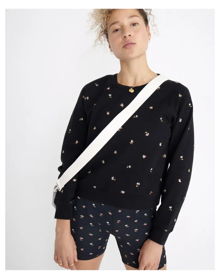 Women MWL Embroidered Shrunken Sweatshirt In Spring Floral True Black Madewell MWL Athleisure Women MWL Embroidered Shrunken Sweatshirt In Spring Floral True Black Madewell MWL Athleisure