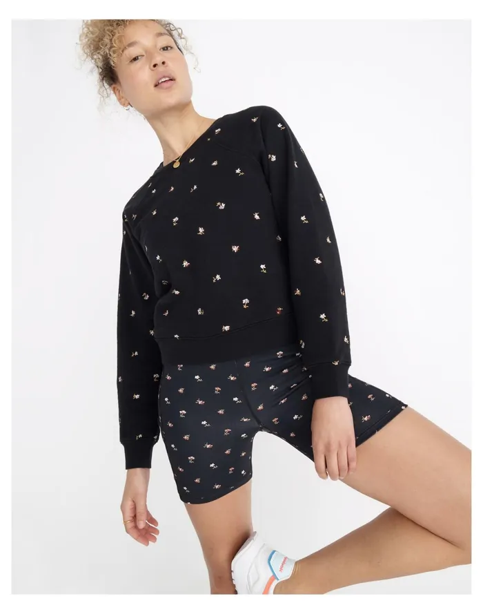 Women MWL Embroidered Shrunken Sweatshirt In Spring Floral True Black Madewell MWL Athleisure Women MWL Embroidered Shrunken Sweatshirt In Spring Floral True Black Madewell MWL Athleisure