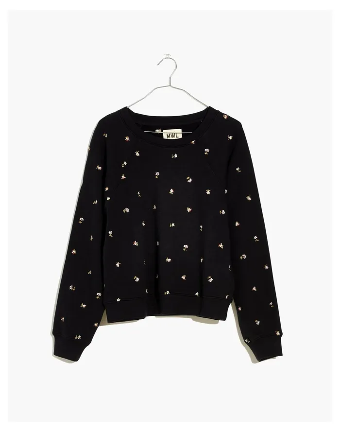 Women MWL Embroidered Shrunken Sweatshirt In Spring Floral True Black Madewell MWL Athleisure Women MWL Embroidered Shrunken Sweatshirt In Spring Floral True Black Madewell MWL Athleisure