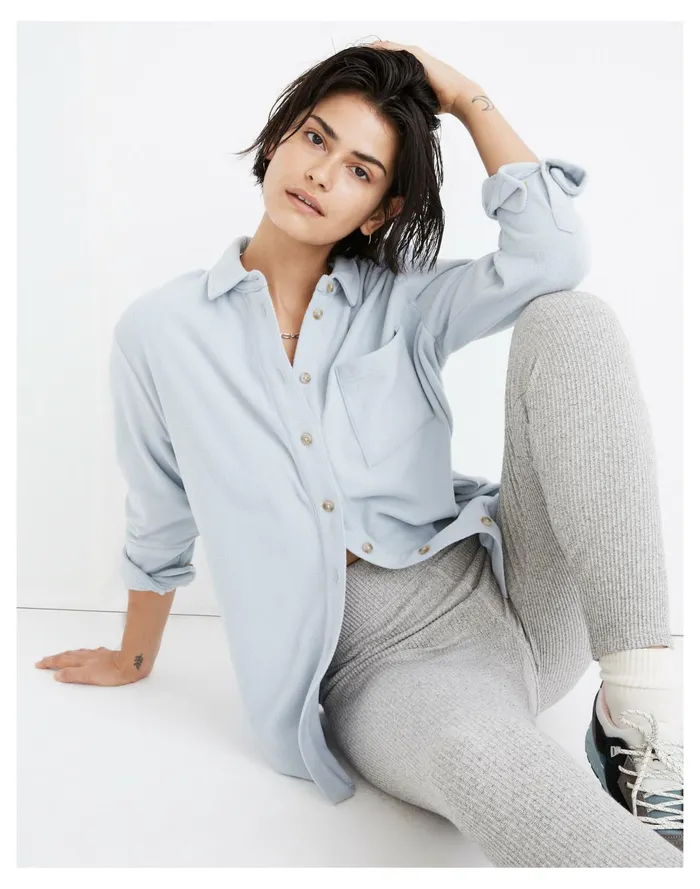 Women MWL Fleecelayer Shirt Jacket Dusty Pool Madewell MWL Athleisure