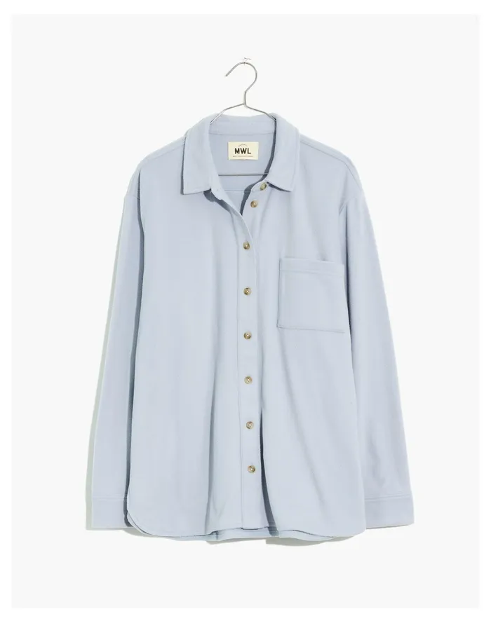 Women MWL Fleecelayer Shirt Jacket Dusty Pool Madewell MWL Athleisure Women MWL Fleecelayer Shirt Jacket Dusty Pool Madewell MWL Athleisure