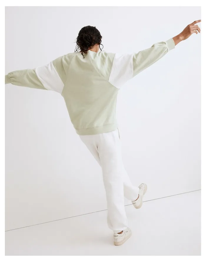 Women MWL Oversized Raglan Sweatshirt In Colorblock Sunfaded Mint Madewell MWL Athleisure Women MWL Oversized Raglan Sweatshirt In Colorblock Sunfaded Mint Madewell MWL Athleisure