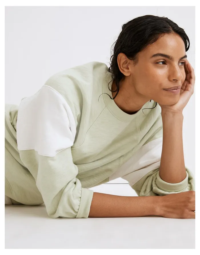 Women MWL Oversized Raglan Sweatshirt In Colorblock Sunfaded Mint Madewell MWL Athleisure Women MWL Oversized Raglan Sweatshirt In Colorblock Sunfaded Mint Madewell MWL Athleisure