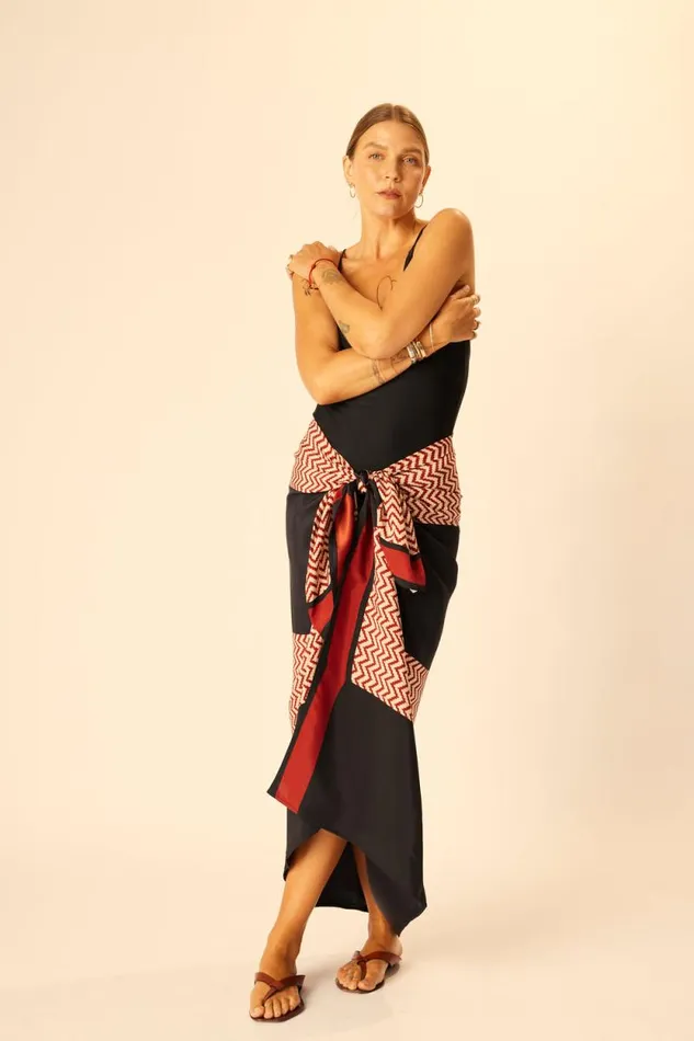 Women Natalie Martin Bottoms SarongScarf Block Zigzag Noire