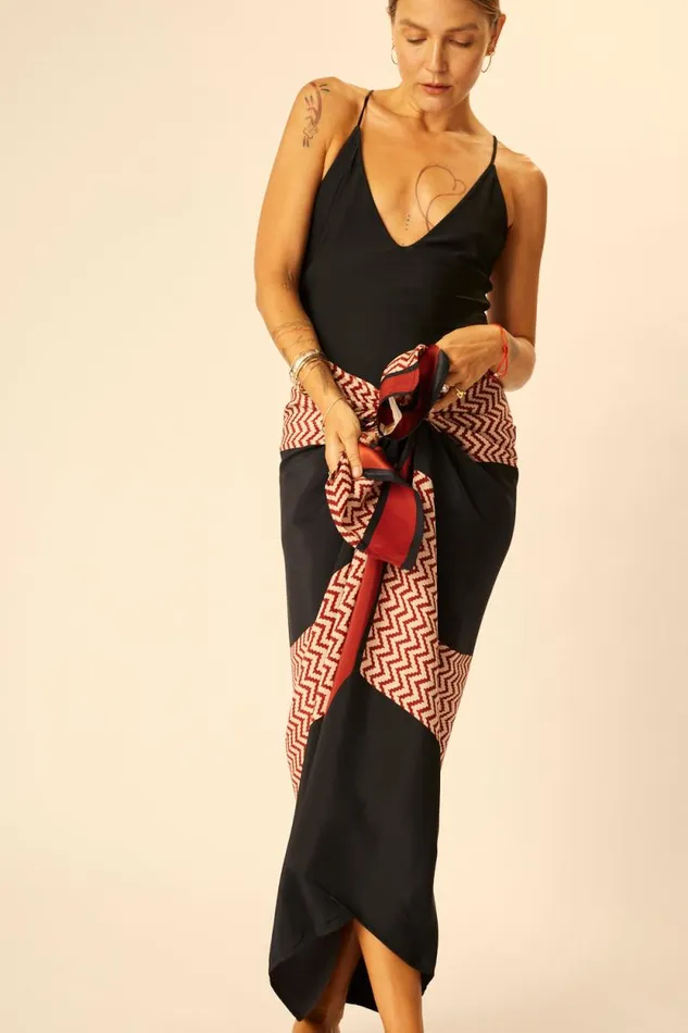 Women Natalie Martin Bottoms SarongScarf Block Zigzag Noire
