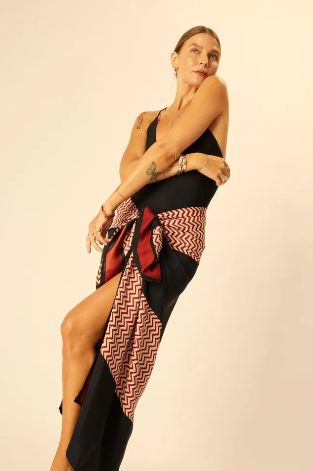 Women Natalie Martin Bottoms SarongScarf Block Zigzag Noire