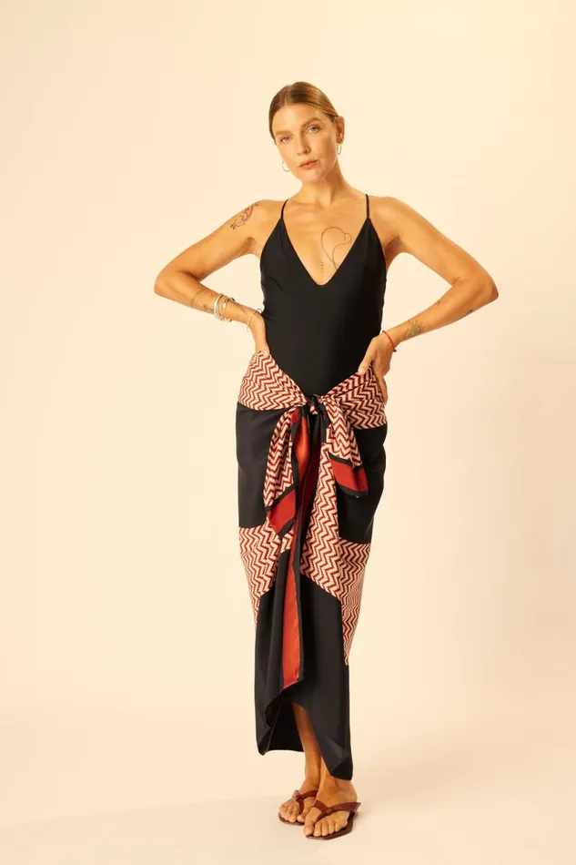 Women Natalie Martin Bottoms SarongScarf Block Zigzag Noire