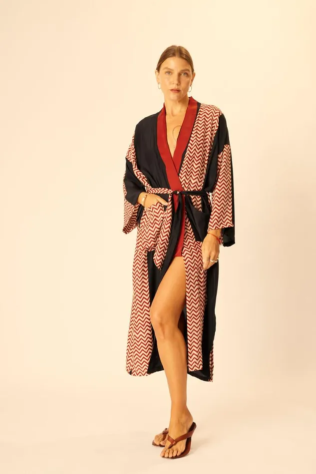 Women Natalie Martin Coverups Diane Long Robe Block Zigzag Noire