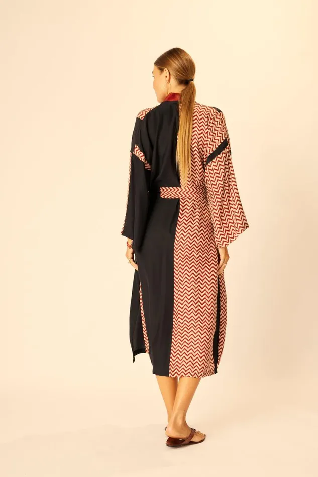Women Natalie Martin Coverups Diane Long Robe Block Zigzag Noire