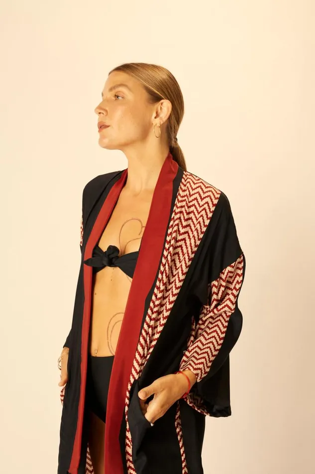 Women Natalie Martin Coverups Diane Long Robe Block Zigzag Noire
