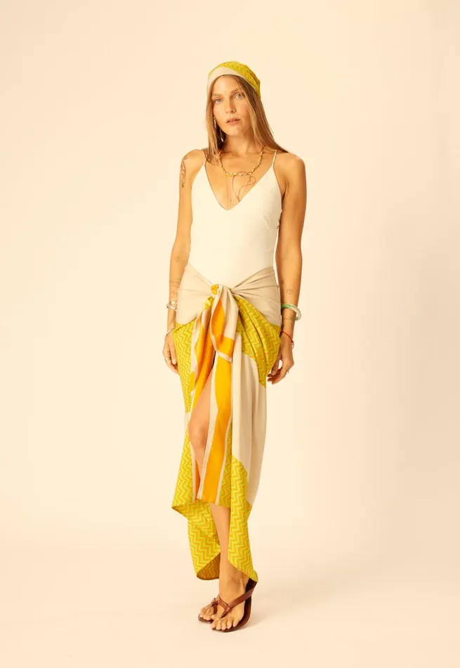 Women Natalie Martin Coverups SarongScarf Block Zigzag Tangerine
