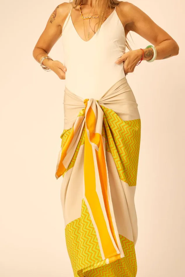 Women Natalie Martin Coverups SarongScarf Block Zigzag Tangerine