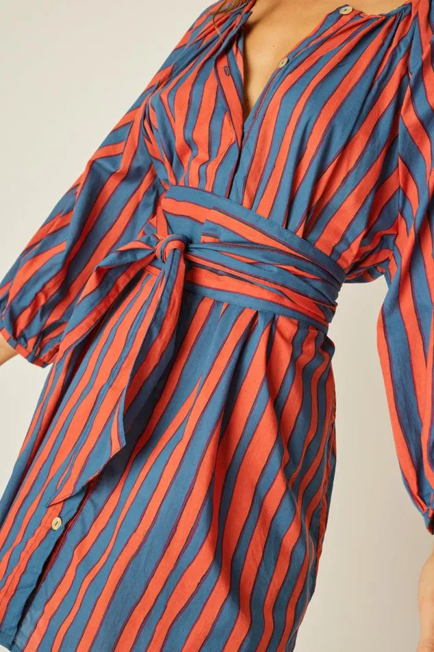 Women Natalie Martin Dresses Alex Midi With Sash Batik Stripe Blood Orange