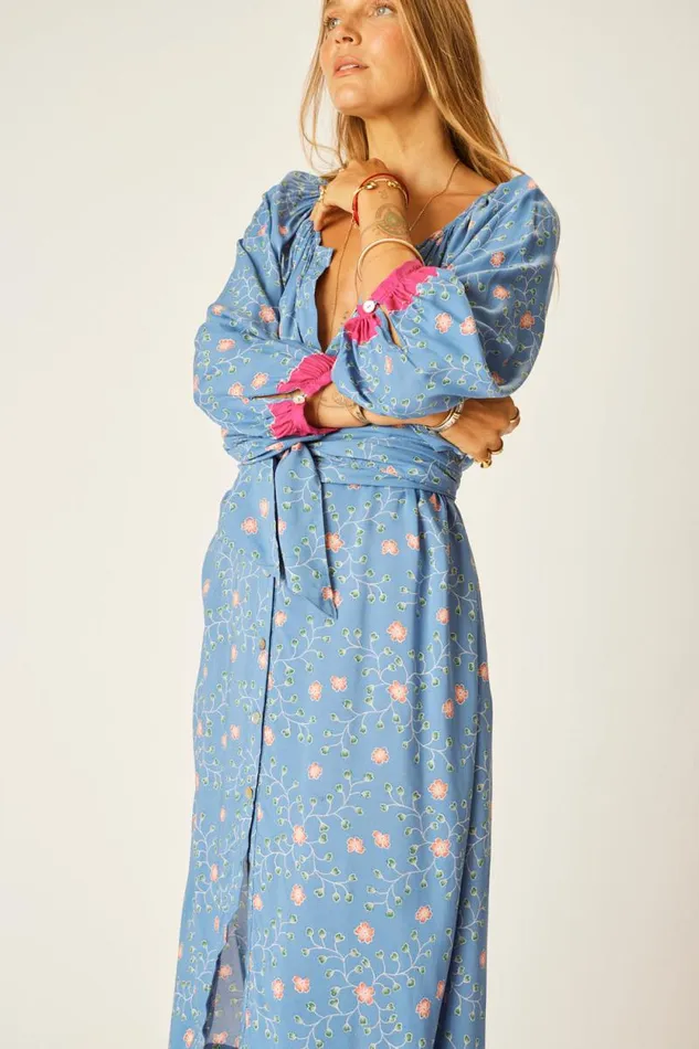 Women Natalie Martin Dresses Alex Midi With Sash Pinwheel Denim